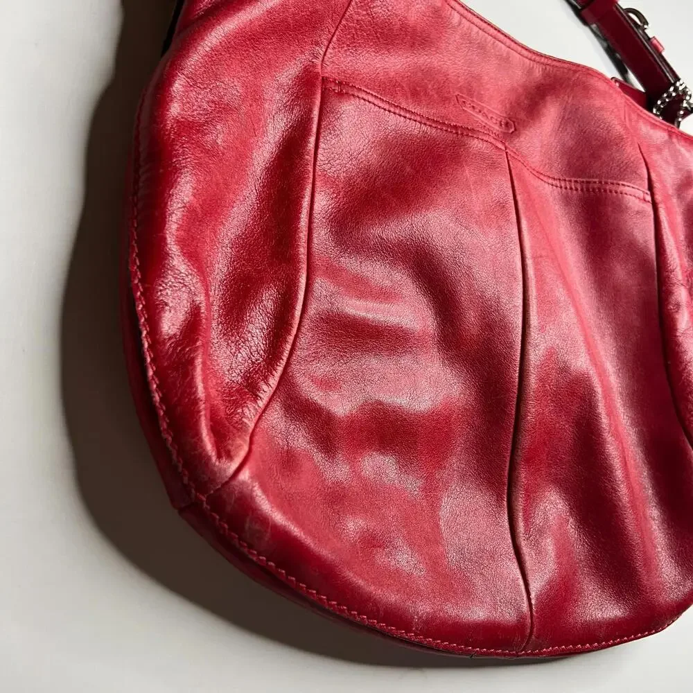 Coach Red Leather Hobo Shoulder Bag Purse Handbag Pink Lining #H0949-12834 - Picture 12 of 12